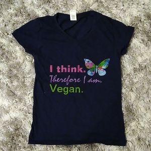 "I Think Therefore I Am Vegan" Navy V Neck, 100% cotton
